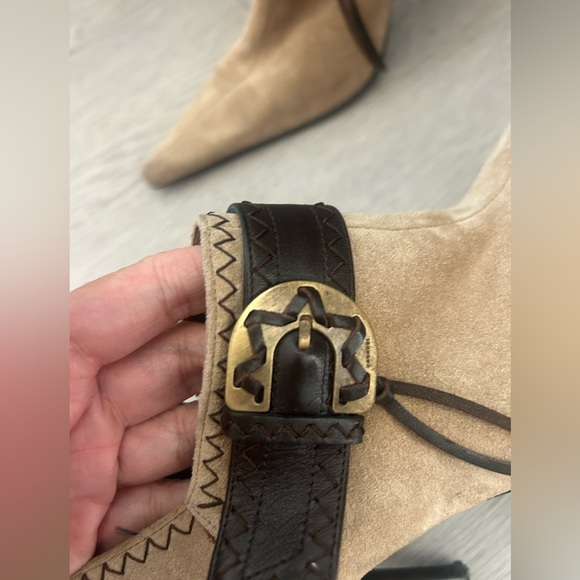 Casadei Heeled Pointed Suede Leather Trim Booties Size 6.5 - Picture 3 of 7